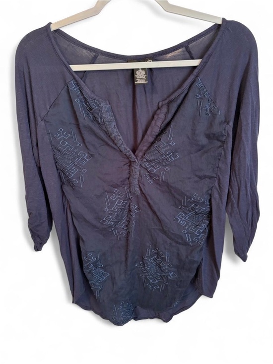 RXB Tops - RXB Navy Blue Embroidered V-Neck Peasant Blouse